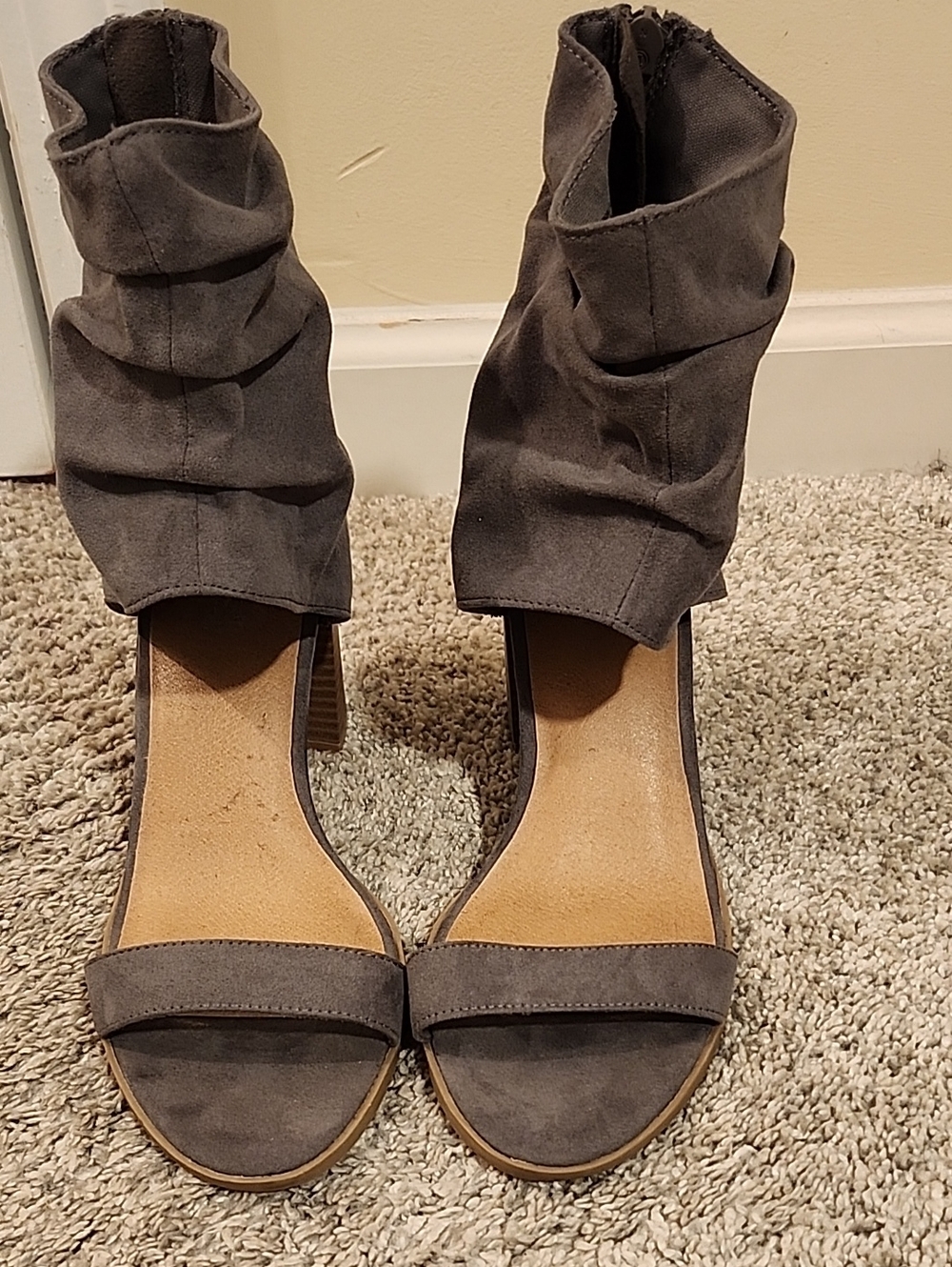 Women’s Gray Suede Open-Toe Ankle Boot Sandals